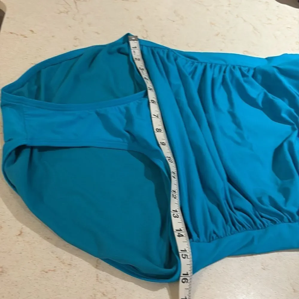 Jantzen Teal Swimsuit bejeweled chest one piece halter top SZ 16 Jeweled sequins